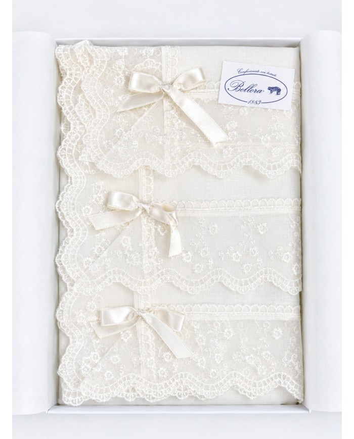 Set di 3 centri 100% lino e merletto art. Antille
