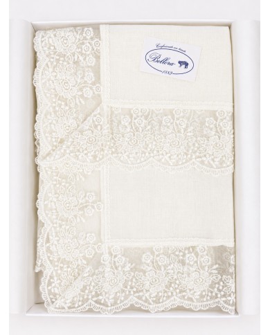 Set di 3 centri 100% lino e merletto art. Leonida