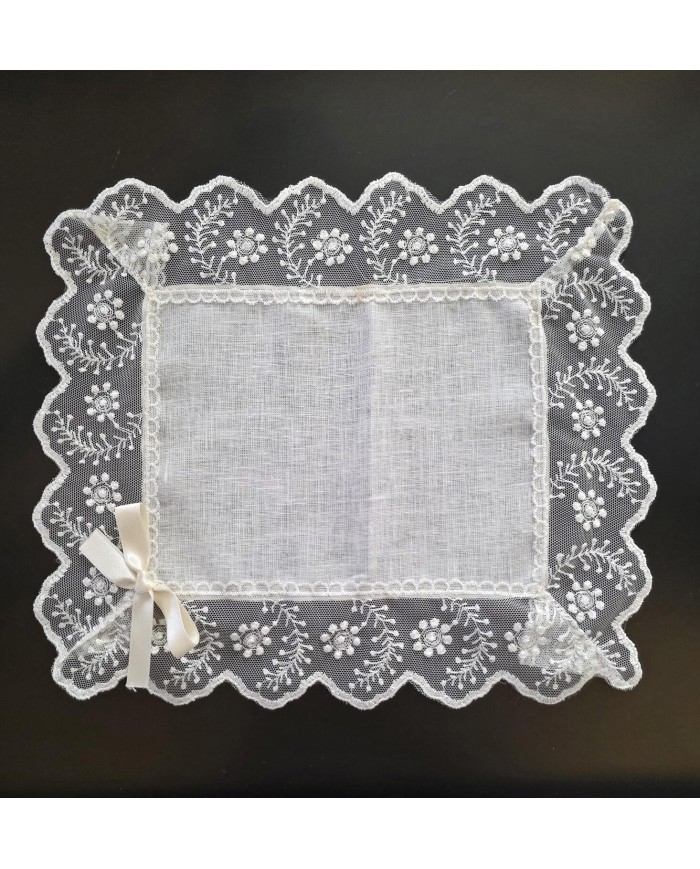Set di 3 centri 100% lino e merletto art. Venezia
