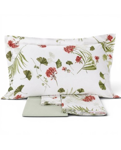 Completo lenzuola matrimoniale in percalle 100% cotone Mirabello Geranium