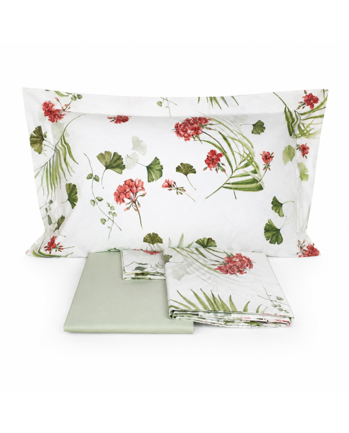 Completo lenzuola matrimoniale in percalle 100% cotone Mirabello Geranium