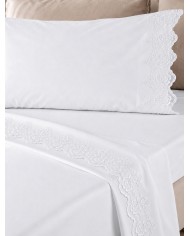 Completo Lenzuola matrimoniale in puro cotone con pizzo CAREZZE Ruby