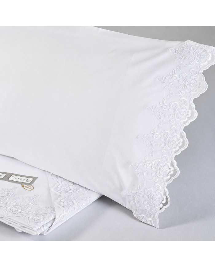 Completo Lenzuola matrimoniale in puro cotone con pizzo CAREZZE Ruby