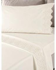 Completo Lenzuola matrimoniale in puro cotone con pizzo CAREZZE Ruby