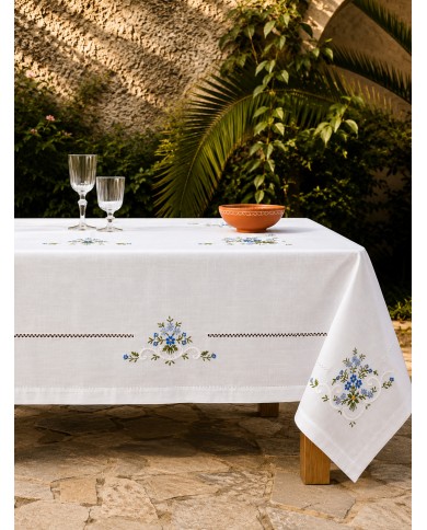 Servizio da tavola ricamato 12 posti con punto a giorno art. 021 BLU