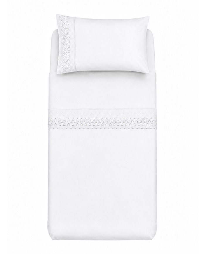 Completo lenzuola letto singolo con pizzo Sangallo art. DAFNE