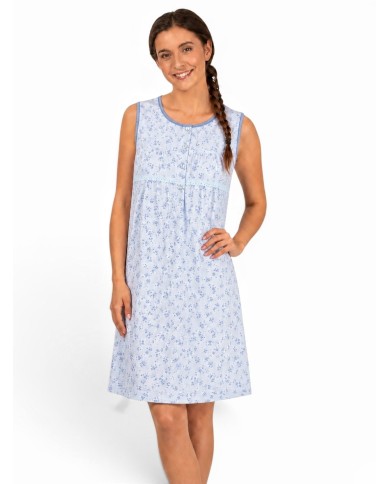 Camicia da notte in cotone batista spalla larga Silvia Lingerie 1012 Cielo/Cielo