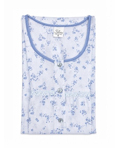 Camicia da notte in cotone batista spalla larga Silvia Lingerie 1012 Cielo/Cielo