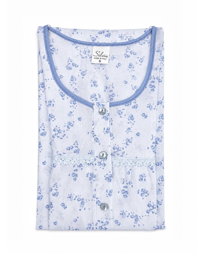 Camicia da notte in cotone batista spalla larga Silvia Lingerie 1012 Cielo/Cielo