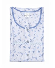 Camicia da notte in cotone batista spalla larga Silvia Lingerie 1012 Cielo/Cielo