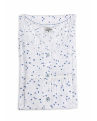Camicia da notte in cotone batista spalla larga Silvia Lingerie 1012 Bianco/Cielo