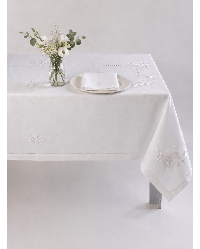 Servizio da tavola ricamato bianco 12 posti art. 2225