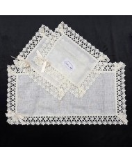 Set di 3 centri 100% lino e pizzo macramè art. Sofia