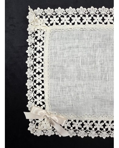 Set di 3 centri 100% lino e pizzo macramè art. Sofia