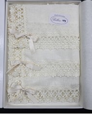 Set di 3 centri 100% lino e pizzo macramè art. Sofia