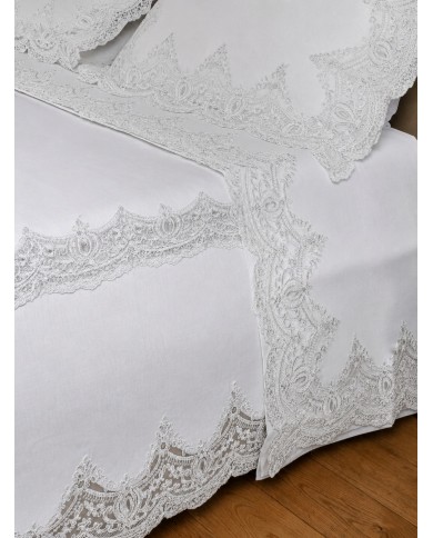 Tris da corredo copriletto, lenzuola e tovaglia Pizzo Rebrodè art. 861
