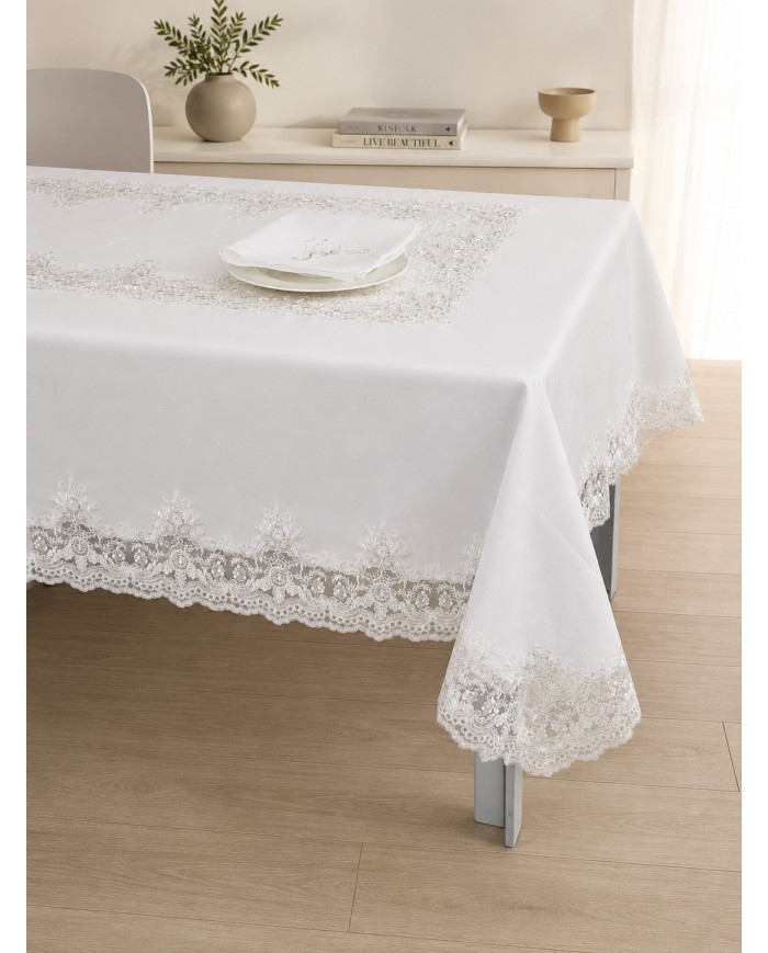 Tris da corredo copriletto, lenzuola e tovaglia Pizzo Rebrodè art. 601