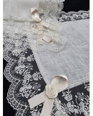 Set di 3 centri 100% lino e pizzo rebrodè art. Serena