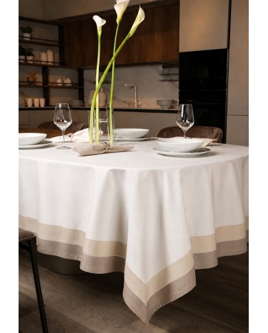 Tovaglia 12 posti 100% cotone con doppia balza stampata Neith Cristel