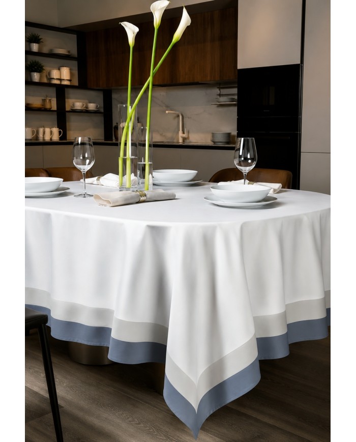Tovaglia 12 posti 100% cotone con doppia balza stampata Neith Cristel