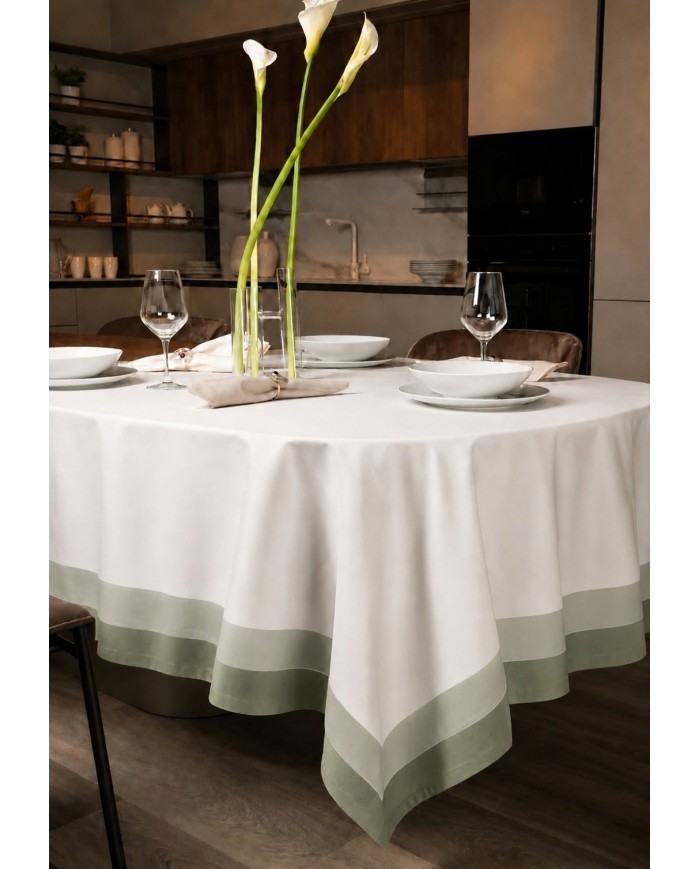 Tovaglia 12 posti 100% cotone con doppia balza stampata Neith Cristel