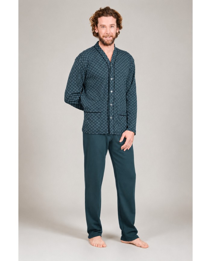 Pigiama uomo 100% caldo cotone aperto avanti Bip Bip 7352 - Made in Italy