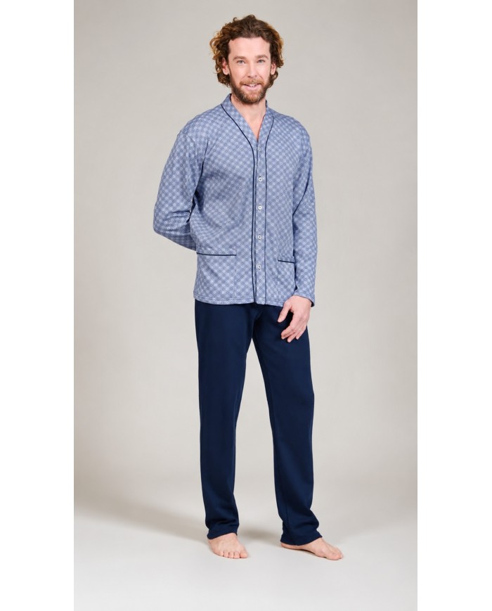 Pigiama uomo 100% caldo cotone aperto avanti Bip Bip 7352 - Made in Italy