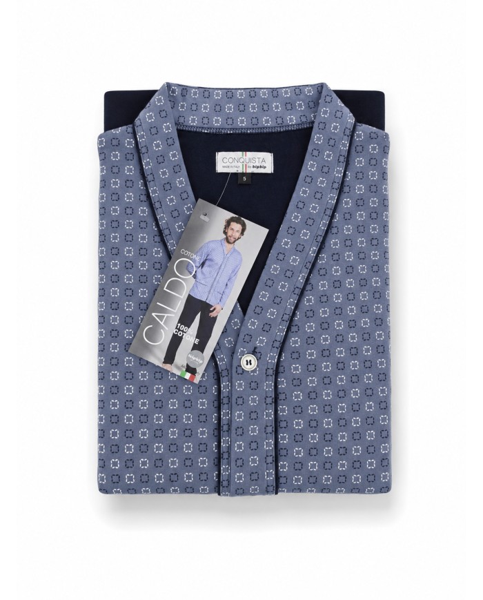 Pigiama uomo 100% caldo cotone aperto avanti Bip Bip 7352 - Made in Italy