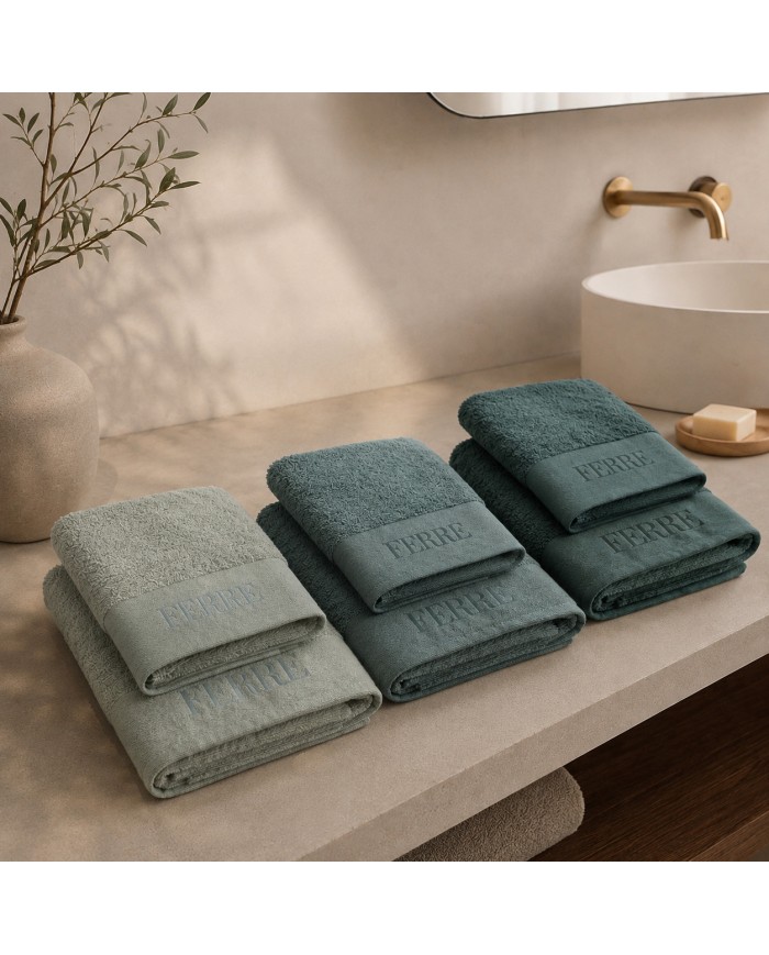 Set 3 asciugamani viso + 3 ospiti 100% cotone FERRE' art. Urano