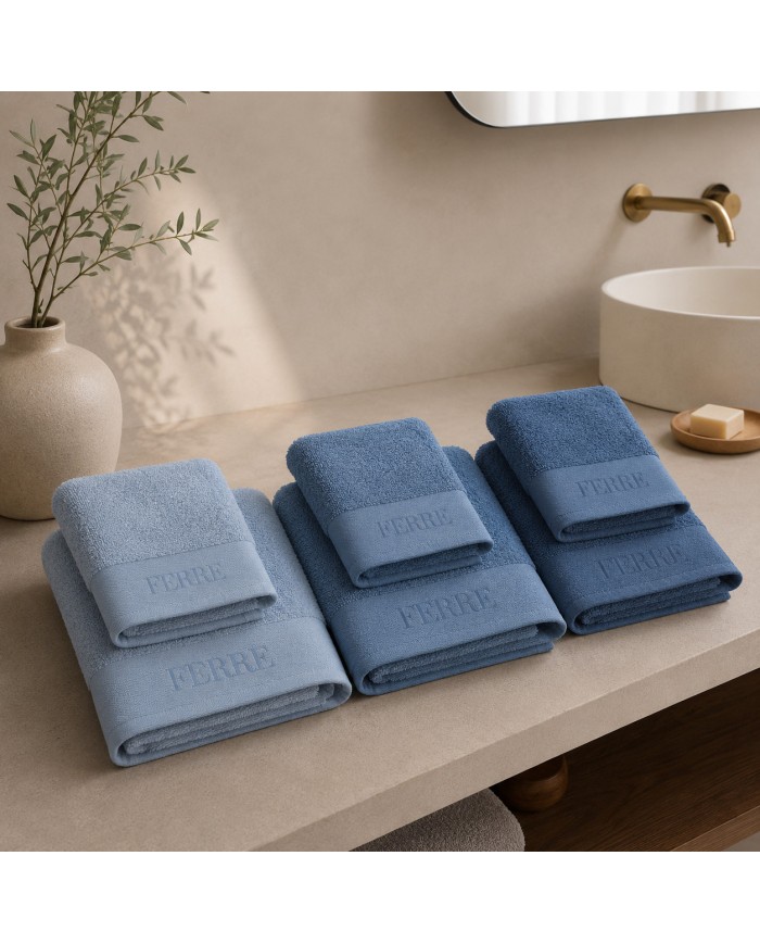 Set 3 asciugamani viso + 3 ospiti 100% cotone FERRE' art. Urano