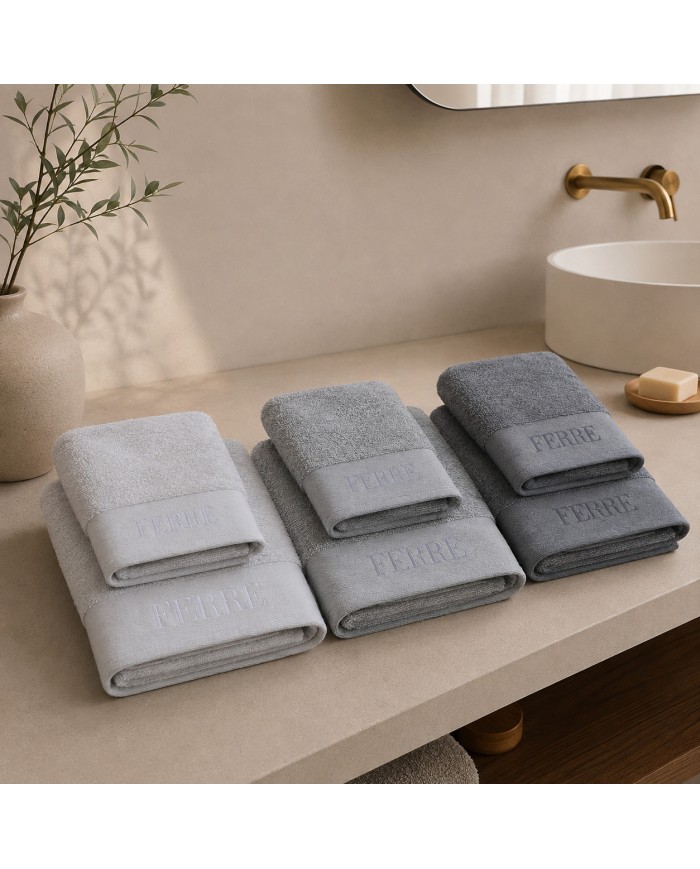 Set 3 asciugamani viso + 3 ospiti 100% cotone FERRE' art. Urano