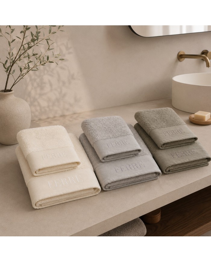 Set 3 asciugamani viso + 3 ospiti 100% cotone FERRE' art. Urano