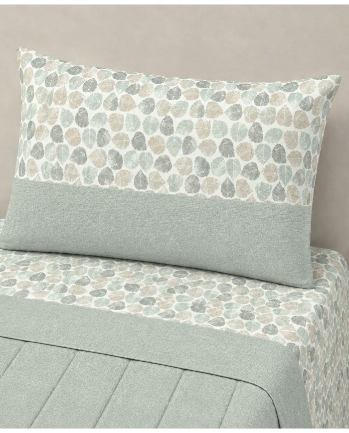 Completo lenzuola letto singolo in flanella di cotone Leaf