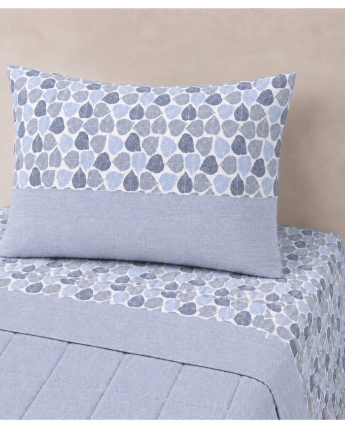 Completo lenzuola letto singolo in flanella di cotone Leaf