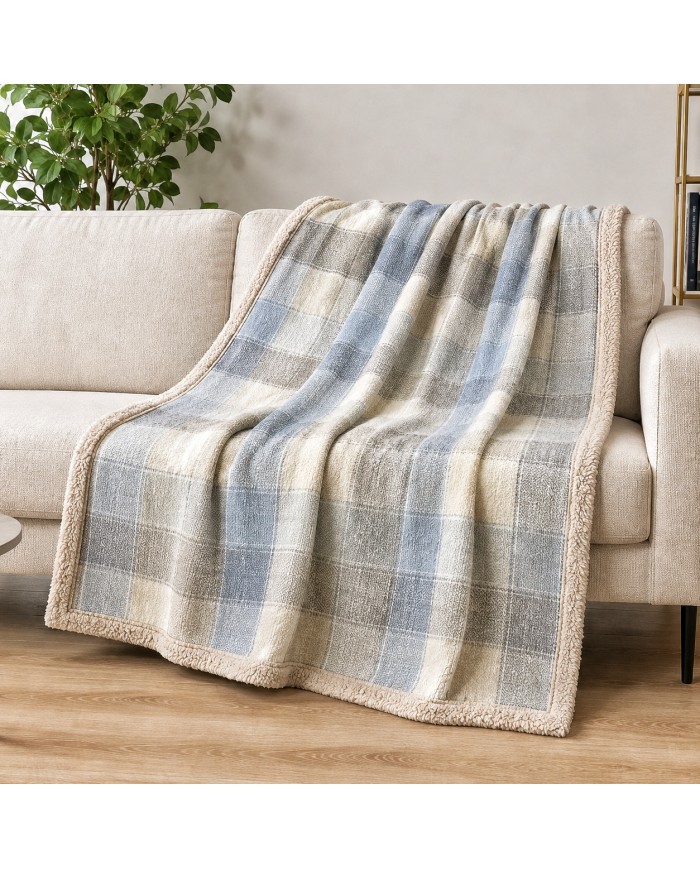 Plaid in pile stampato e retro sherpa Boston var. 1