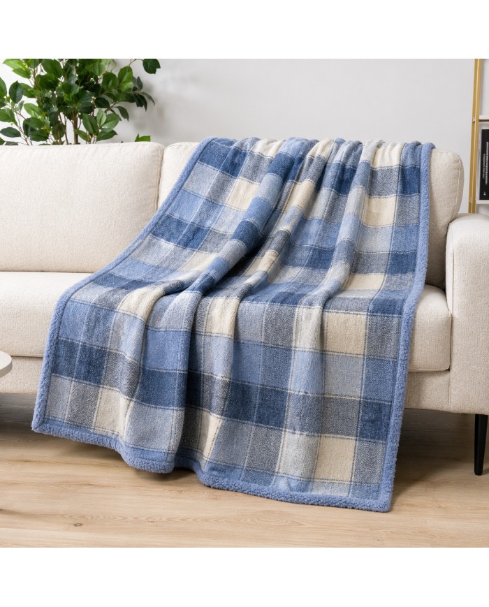 Plaid in pile stampato e retro sherpa Boston var. 1