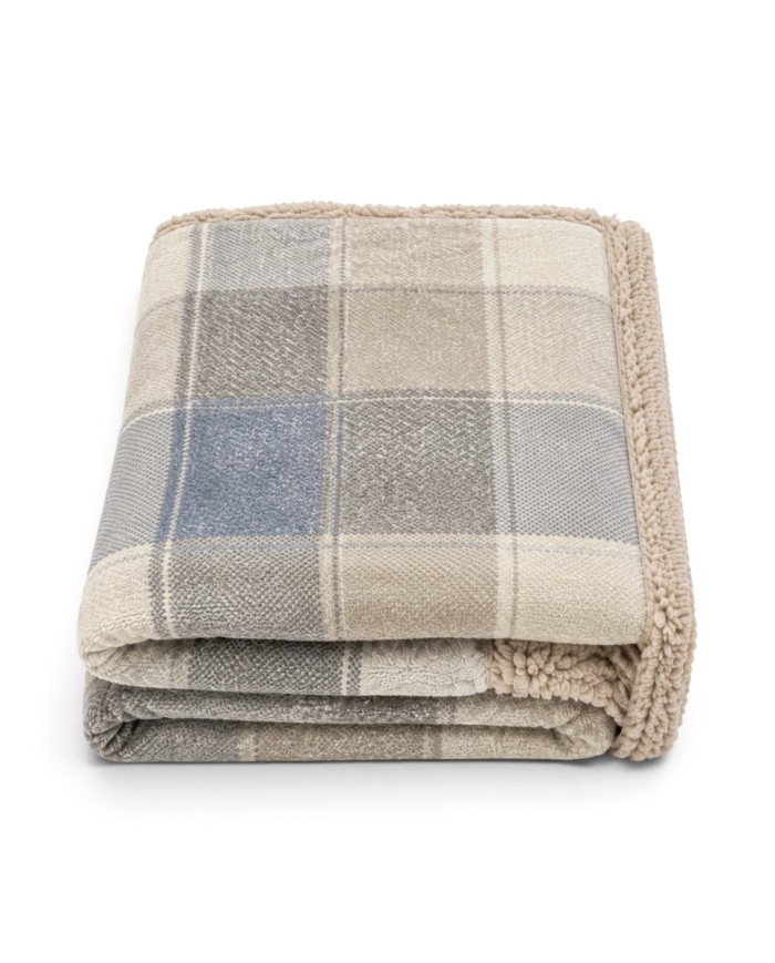 Plaid in pile stampato e retro sherpa Boston var. 1