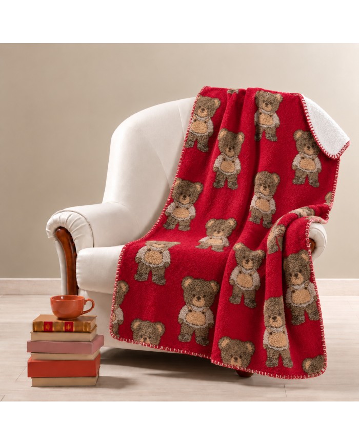 Plaid effetto lana cotta con fantasia 3D art. Luney Rosso