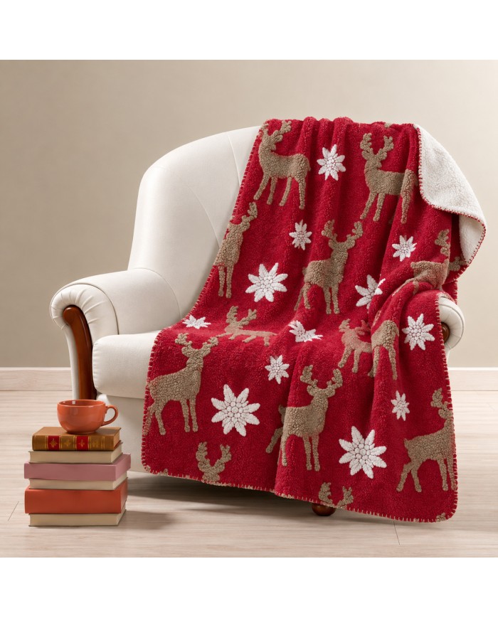 Plaid effetto lana cotta con fantasia 3D art. Rens Rosso