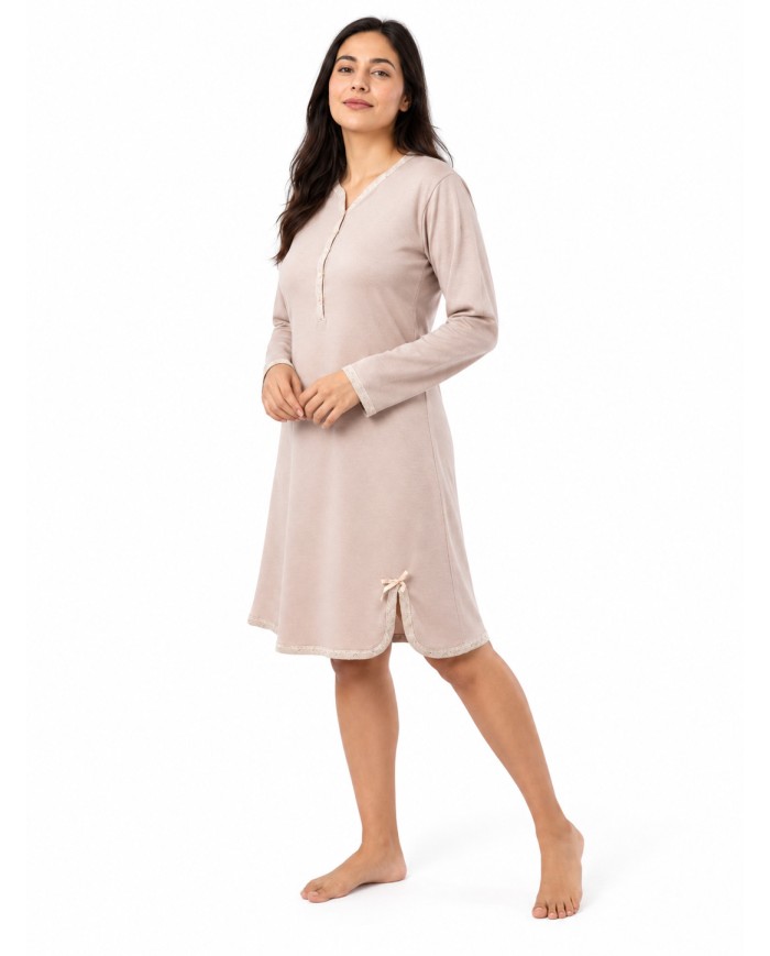 Camicia da notte caldo cotone scollo a goccia Fida Lingerie art. 2725