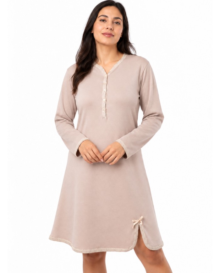 Camicia da notte caldo cotone scollo a goccia Fida Lingerie art. 2725