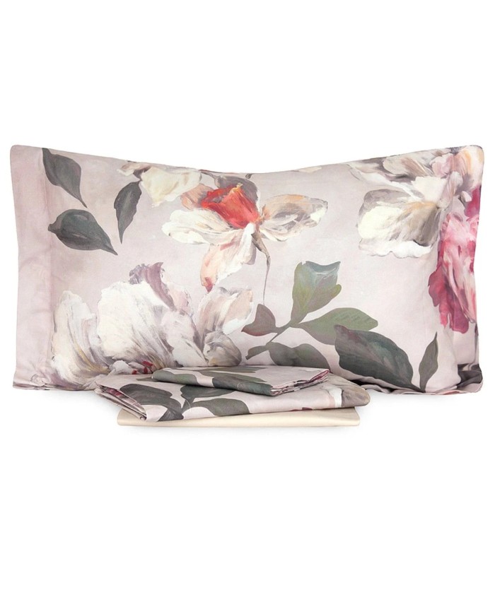 Completo lenzuola matrimoniale in percalle 100% cotone Mirabello Vanity Flowers