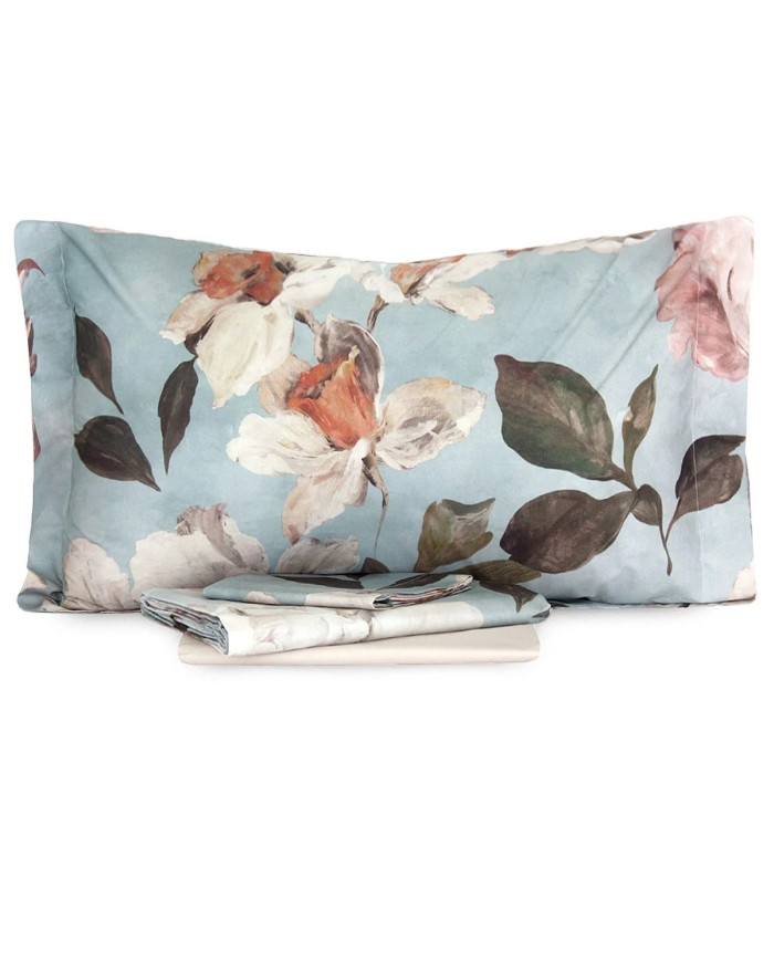 Completo lenzuola matrimoniale in percalle 100% cotone Mirabello Vanity Flowers
