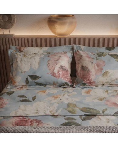 Completo lenzuola matrimoniale in percalle 100% cotone Mirabello Vanity Flowers