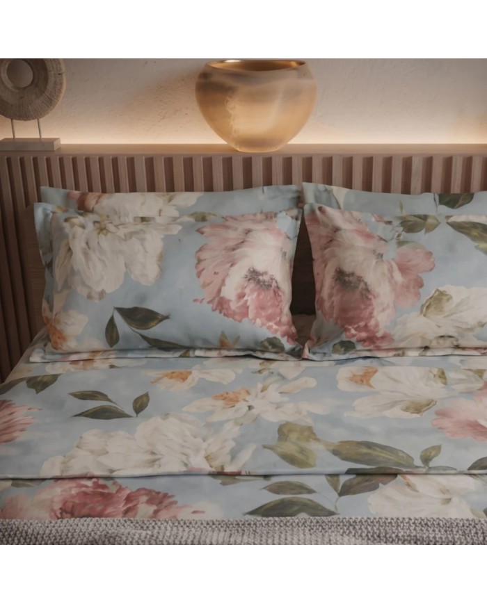 Completo lenzuola matrimoniale in percalle 100% cotone Mirabello Vanity Flowers