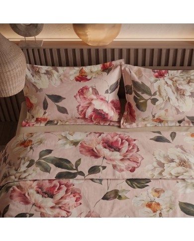 Completo lenzuola matrimoniale in percalle 100% cotone Mirabello Vanity Flowers