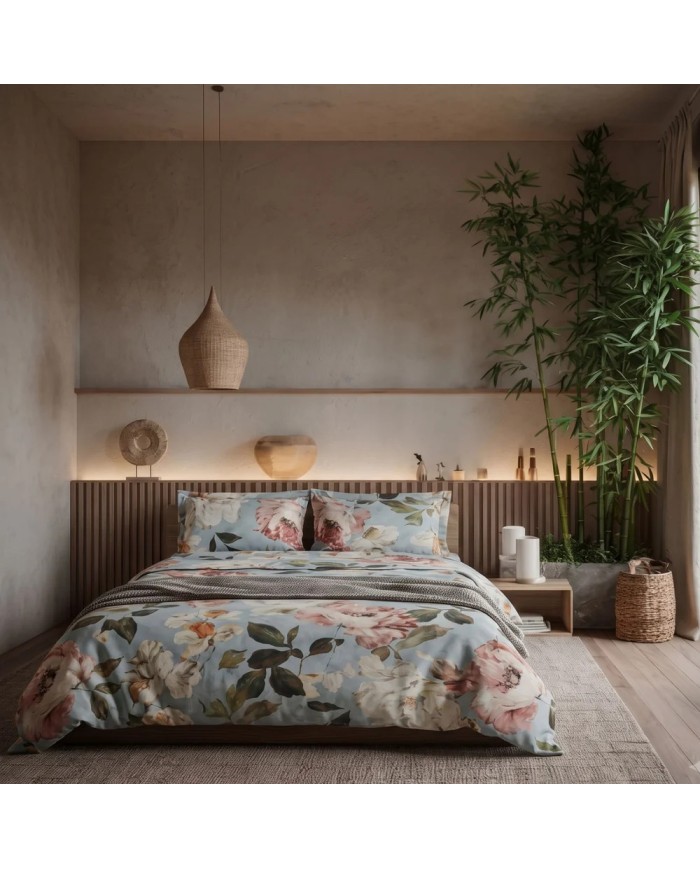 Completo lenzuola matrimoniale in percalle 100% cotone Mirabello Vanity Flowers