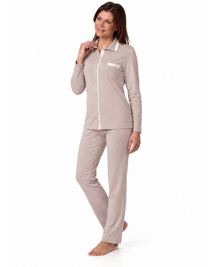 Pigiama donna 100% caldo cotone aperto avanti con colletto Vilfran 52704