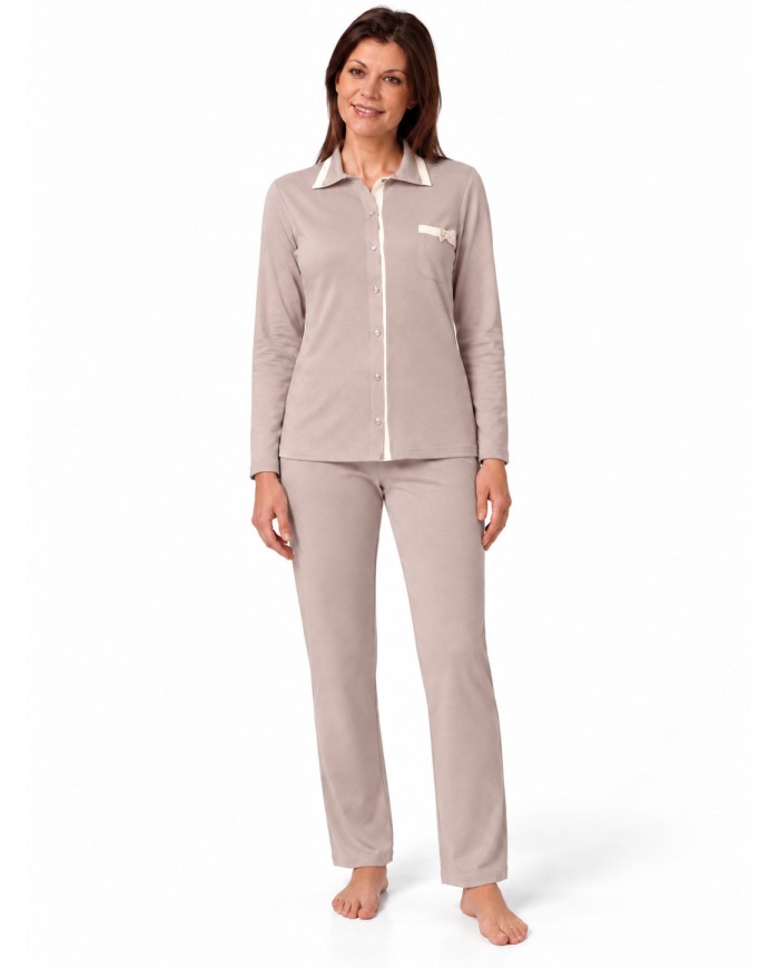Pigiama donna 100% caldo cotone aperto avanti con colletto Vilfran 52704