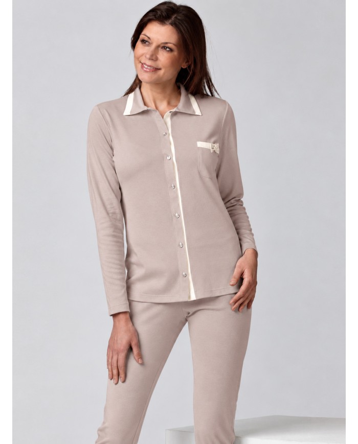 Pigiama donna 100% caldo cotone aperto avanti con colletto Vilfran 52704